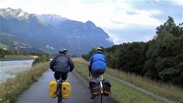 Cycling along the cycle route towards Vaduz